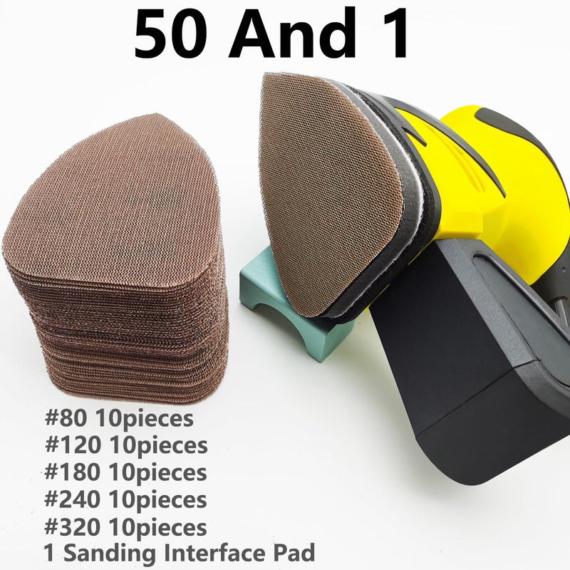 FOWOK Mouse Mesh Sanding Sets, 1Pc Sanding Interface Pad and 50Pcs Sanding Paper 80 | 120 | 180 | 240 | 320 Grit Hook and Loop Sandpaper for Detail Sander -FMN51 - Image 5